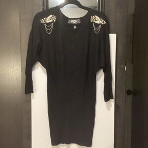 NWT Black Embellished Shoulder Chain Sweater Dress